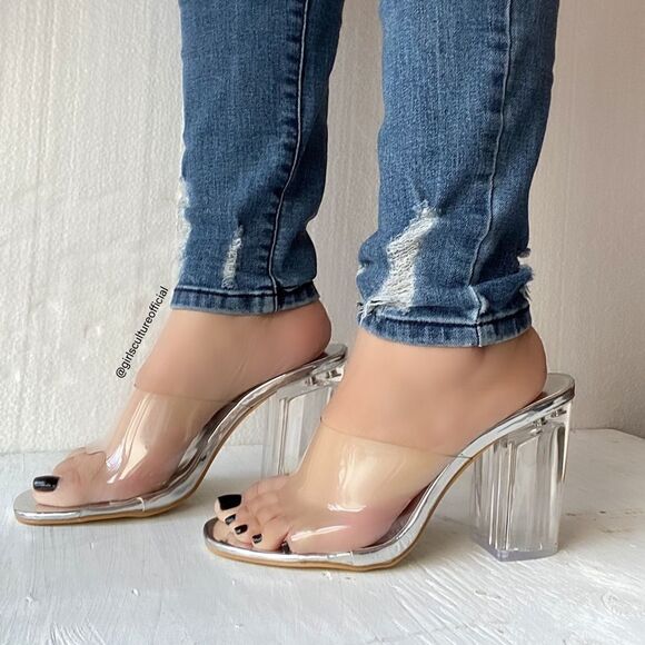 Peep Toe Transparent Mules - Picture 4 of 7
